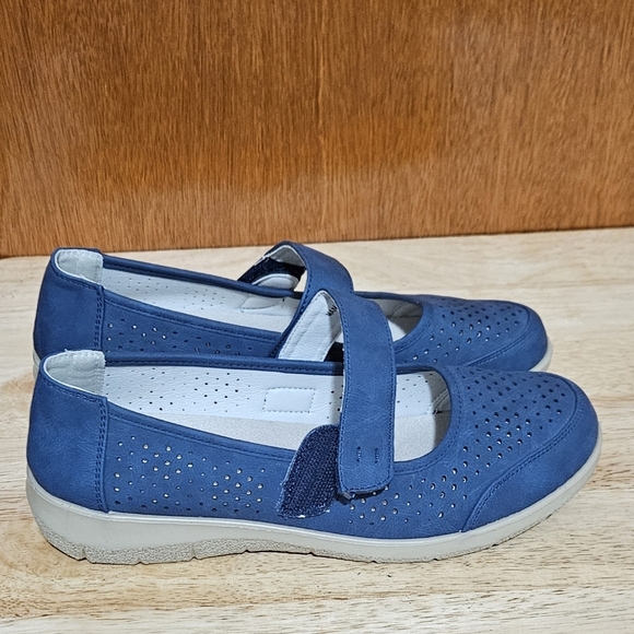 VJH Confort Women's Comfortable Breathable Slip-On Mary Jane Flats, Navy Blue - Picture 8 of 11